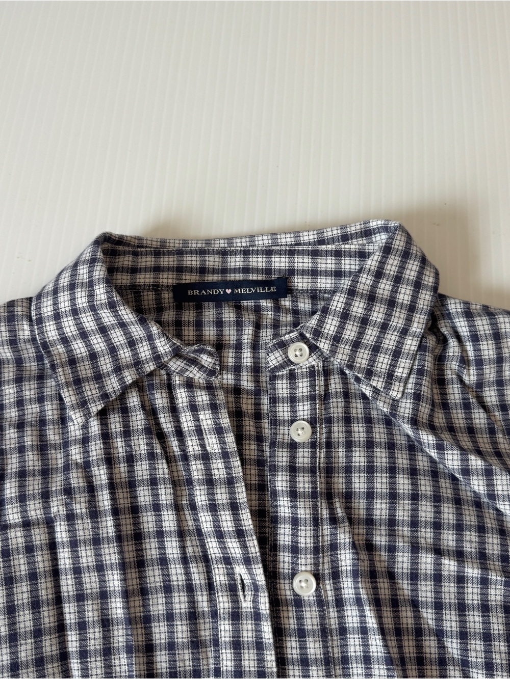 Brandy Melville Navy White Plaid Button Up Shirt Long Sleeve Cotton One Size